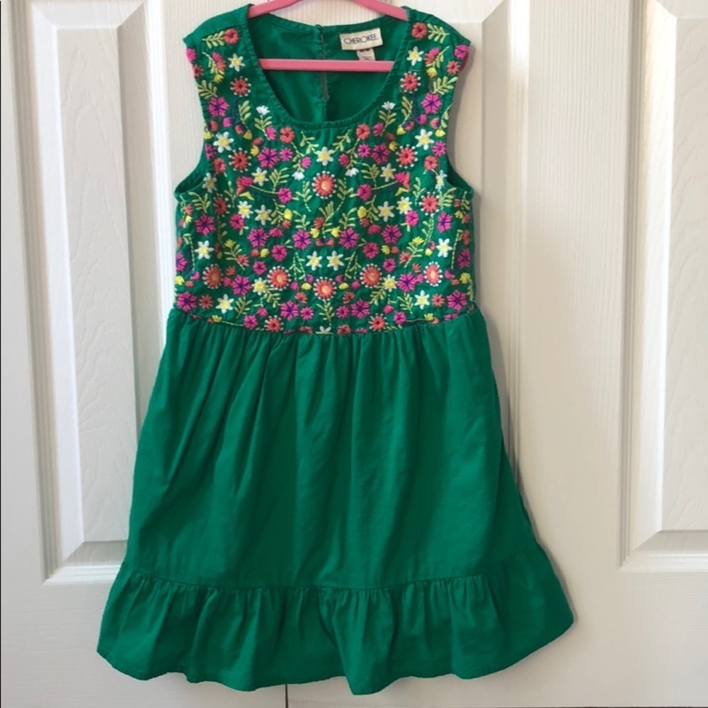 Green Floral Cherokee dress- medium girls